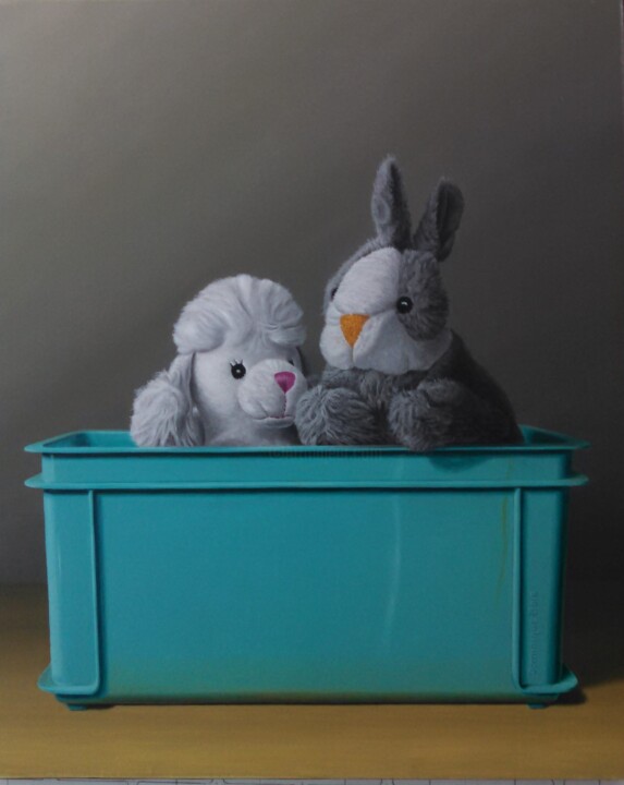 Le chien et le lapin, Huile sur toile, 55 × 46 cm